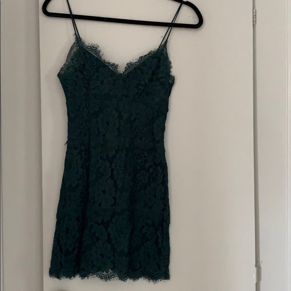 Green dark rose dress on the right